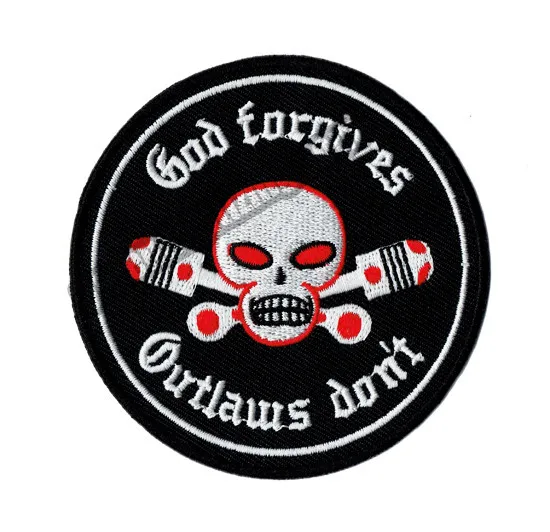 GOD Forgives Outlaw Don't Motorcycle Embroidered Patch Biker Iron On Patch for Jacket Vest Rider Embroidery Patch F271t