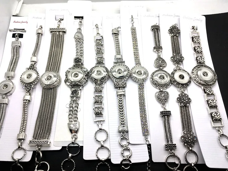 Wholesale Snap Silver Charm Bracelet Diy Snap Jewelry Interchangeable 18mm Snap Button Charm Fit Noosa Ginger Snaps Mixed Style