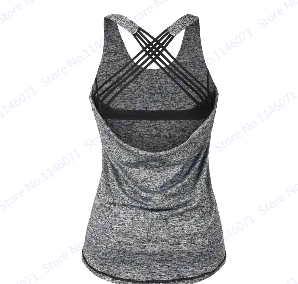 Gris femmes Yoga t-shirt Sexy à bretelles dos entrecroisé sport Fitness Gym chemises coupe sèche vélo course Burnout débardeur chemisier