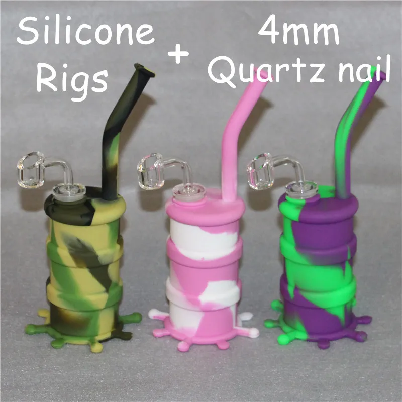 Roken Siliconen Waterpijp Hookah Bong DAB RIGS Silicon Bongs + Clear 4mm Dikte 14mm Mannelijke Quartz Banger Gratis DHL