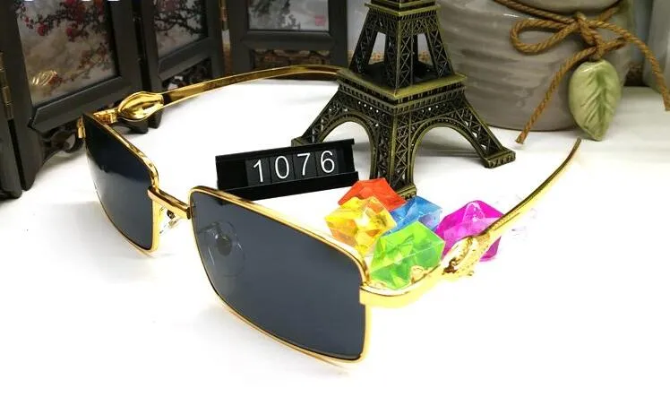 Lunettes de soleil de la mode de qualité supérieure Vintage Retro Buffalo Horn Lunes Gold Silver Mental Frames Lenses transparentes Eyewear 1683156