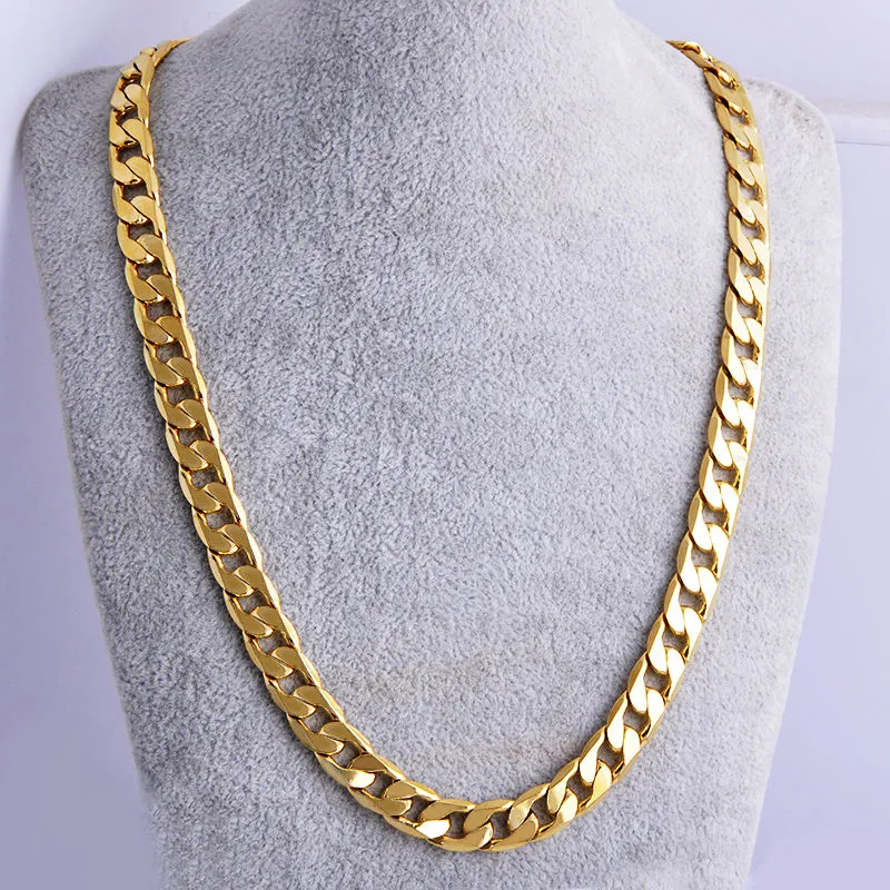 18K Solid Gold Chains For Women, GF Flat Rim Curb Chain, Inch