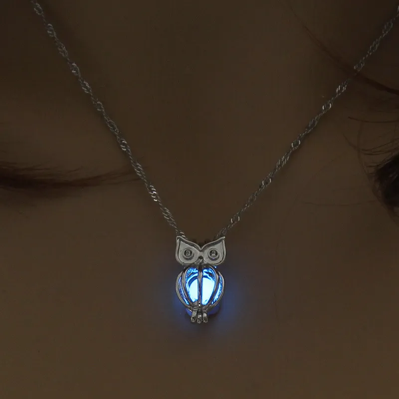 2017 Glow in the Dark Owl Collier Hollow Pearl Cages Pendants Luminous Animal Charm Colliers pour femmes Bijoux de mode de luxe