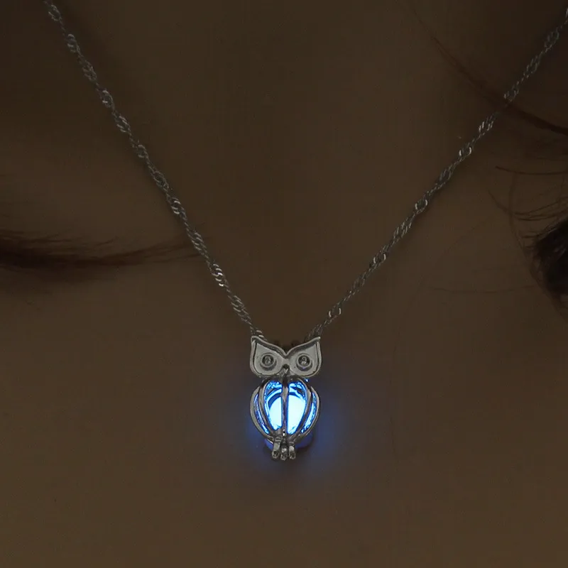 2017 Glow In The Dark Sowa Naszyjnik Hollow Pearl Klatki Wisiorek Luminous Animal Charm Naszyjniki Dla Womenladies Luksusowa Biżuteria