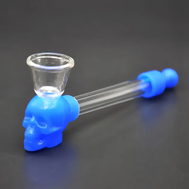 Hot Selling Colors Silicone Skull Glass Pipe Hand Pipe Smoking Glass Tube Cigarette Water Pipe with Screen