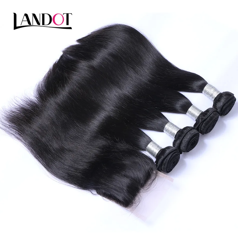Brazilian Peruvian Malaysian Indian Straight Virgin Human Hair Weaves With Closure Unprocessed Brazilian Remy Hair Bundles And Lace Closures