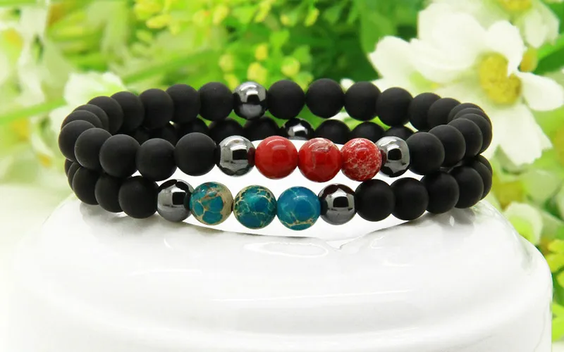 Wholesale Cheap Bracelets 6mm Matte Agate Stone Beads With Red, Blue, Turquoise And Purple Sediment Beads Bracelets