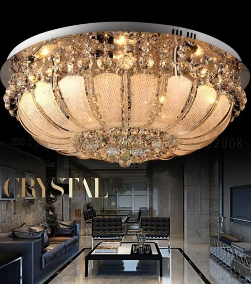 Okrągłe Kryształowe Żyrandole Średnica 48/60 / 80 cm Lampa Sufitowa Powierzchnia E14 LED Szklana Światła Chandelier Hotel Foyer Salon Sypialnia Myy