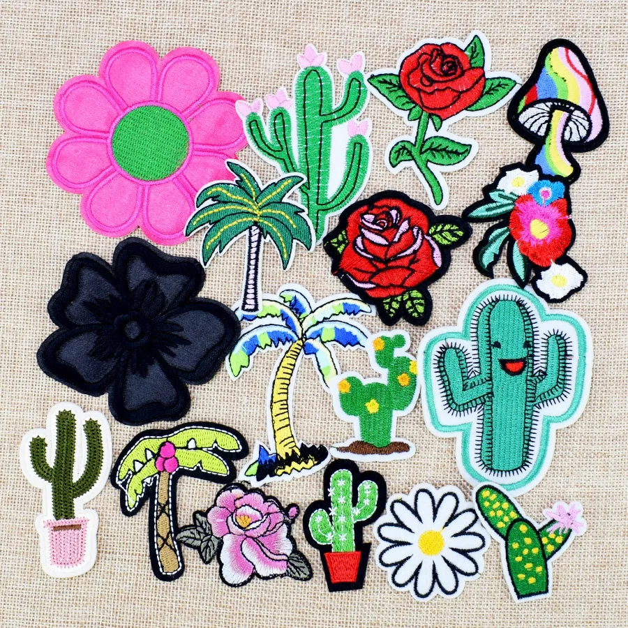 Random Diy Plant patches for clothing iron embroidered patch applique iron on patches sewing accessories badge for clothes bag