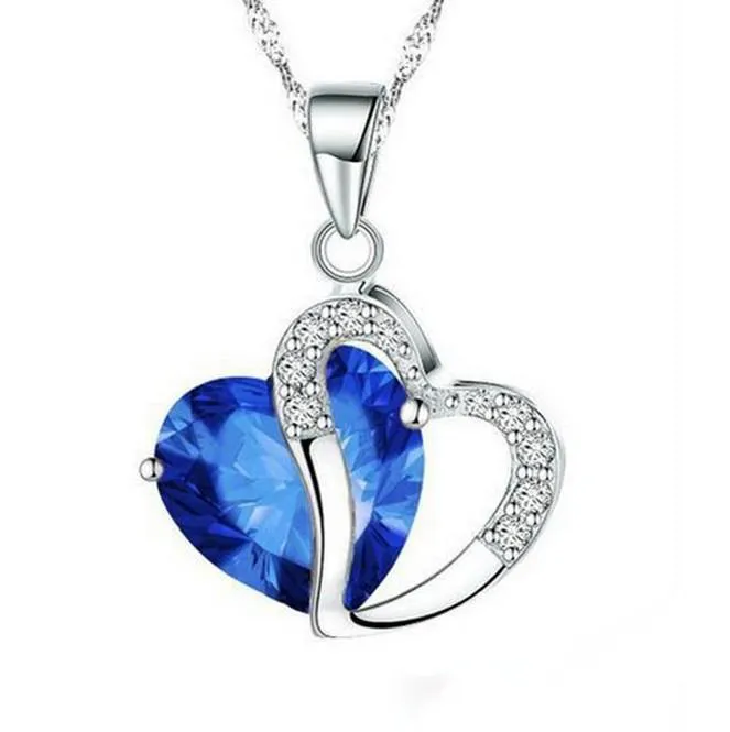 Romantisk mångfärgad kristall kärlek hjärta hängen Billiga halsband legering kedja för kvinnor present mode damer smycken