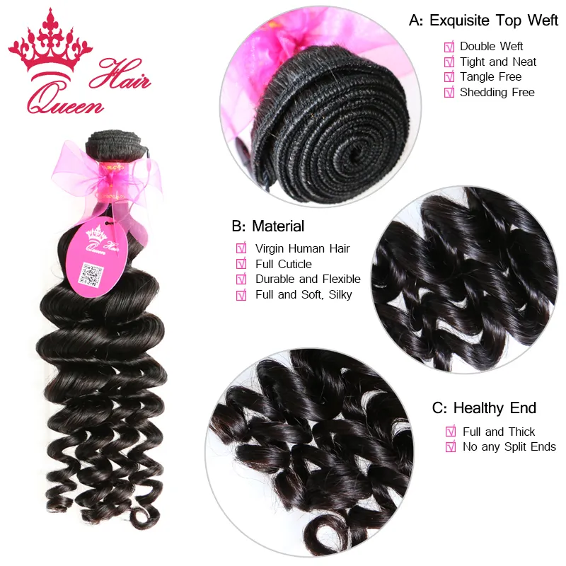 Produkty Queen Hair Produkty 100 brazylijskie włosy dziewicze więcej falu 100 Human Hair Extesions lot DHL Fast 4601532