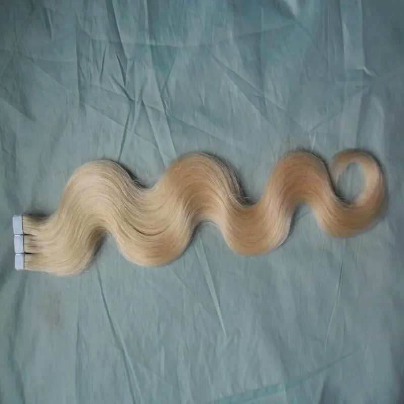 613漂白金髪の人間の髪の髪のテープ人間の髪の毛延長体波両面テープの皮の糸毛延長100G