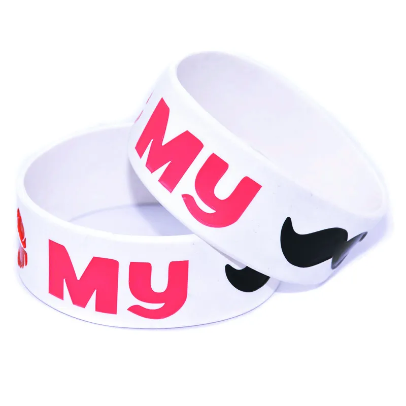 Kiss My Mustache Silicone Wristband White 1 Inch Wide Fashion Decoration Rubber Gift Adult Size