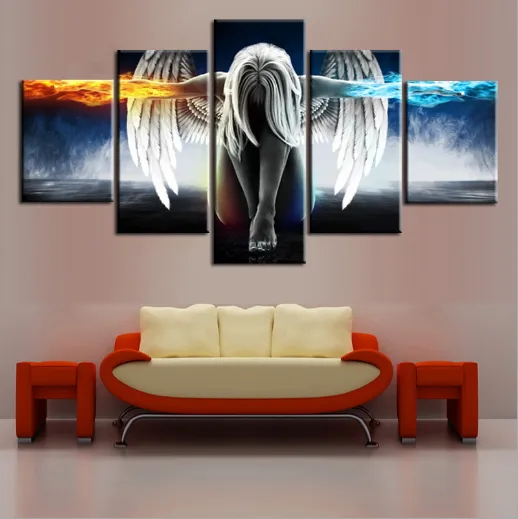 Pittura a olio 5 pezzi set Angelo Demoni Ala stampata su tela Anime Room Stampa Wall Art Paint Decorazione Decorativa Immagine artigianale 7164399