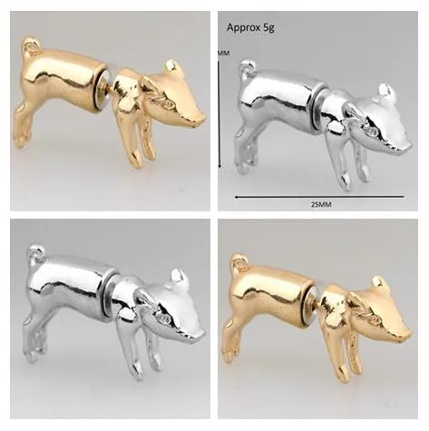 2017 hot Selling Harajuku wind personality 3D Animal Ear Studs Stereoscopic Cute Pig Earrings Unisex Golden silvery