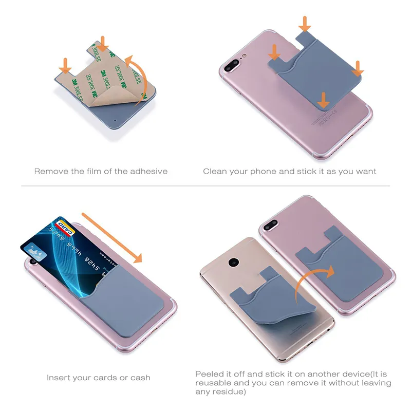 Portefeuille de carte de crédit auto-adhésif Ultra-mince portefeuille de carte de crédit silicone coloré pour Smartphones pour Sumsung S8