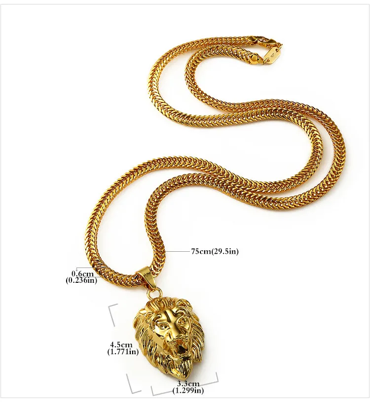 05 hip hop golden lion head pendant necklace
