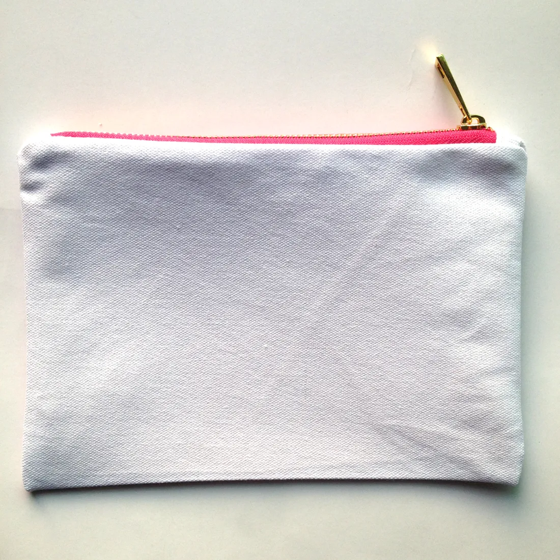vanlig vit / svart / ljusrosa bomullsduk kosmetisk väska med guldfoder och guld zip anpassad makeupväska tomt toalettbäcke anpassning