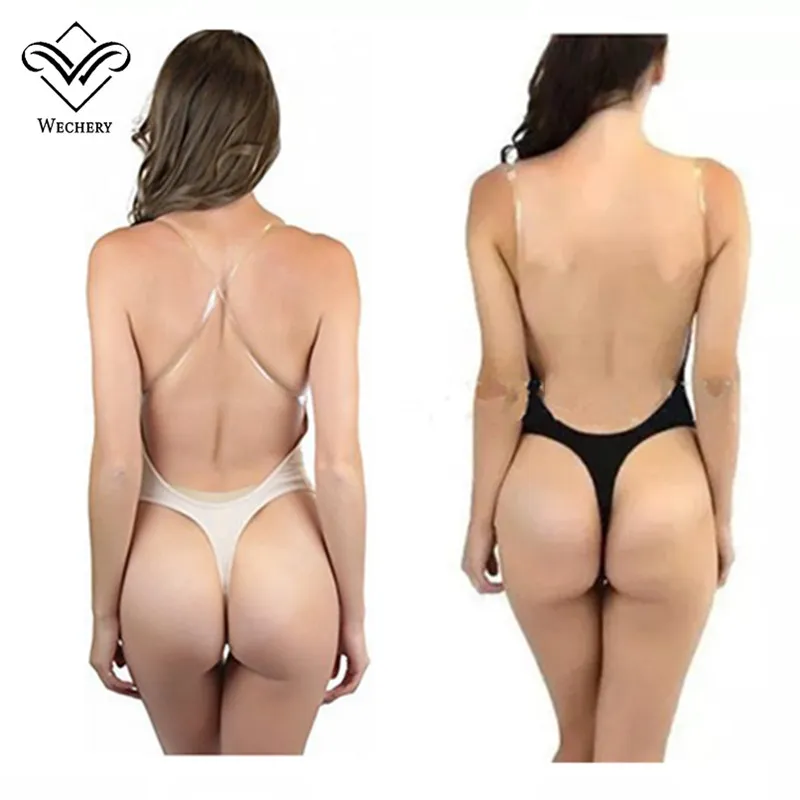 Sexy Backless Plunge Backless Bra Bodysuit For Women Clear Strap