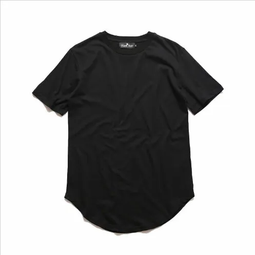 Curved Hem Hip Hop T-shirt Men Urban Kpop Extended T shirt Plain Longline Mens Tee Shirts Male Clothes