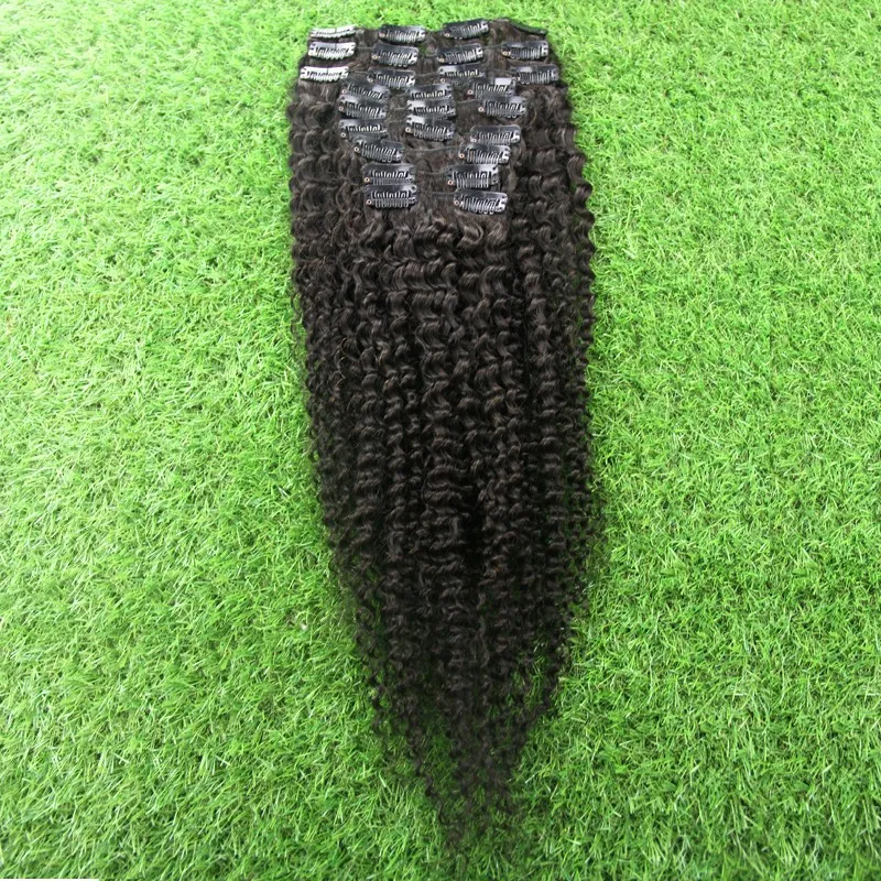 Clip nelle estensioni naturali dei capelli ricci brasiliani 9 pezzi di clip capelli vergini brasiliani nell'estensione 100 g di clip afro crespi nelle estensioni
