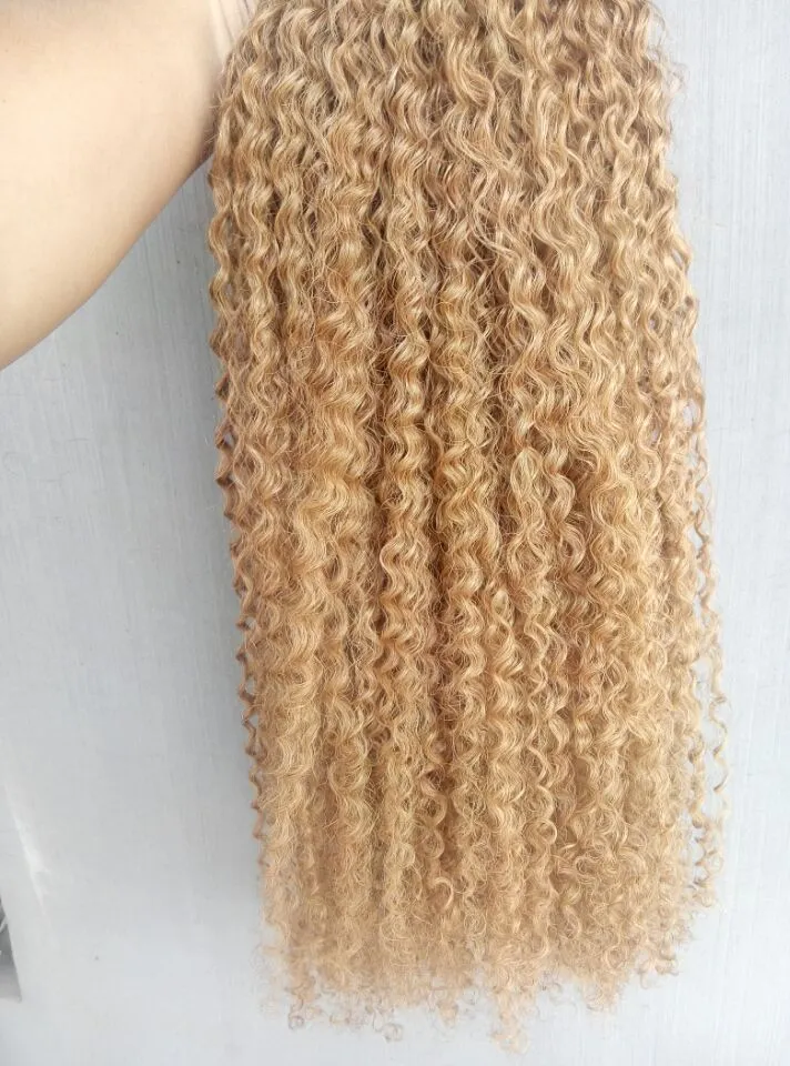 Brazilian Virgin Remy Kinky Curly Hair Weft Human Extensions blond 270# Färg 100g en bunt Weaves
