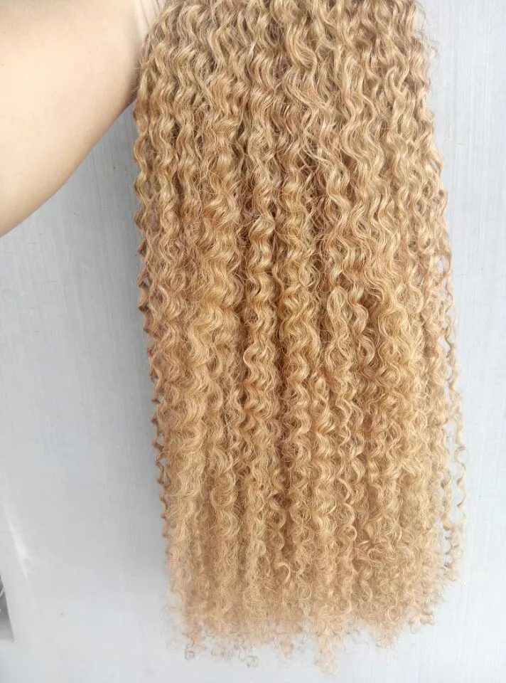 Extensions de cheveux humains brésiliens vierges Remy crépus bouclés blonde 270 couleur 100 g un paquet Weaves3498579