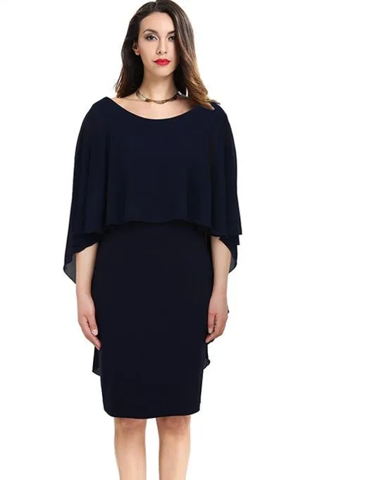 Plus Size S To XXXXL Chiffon Cloak Batwing Party Evening Bodycon Pencil Dresses Black Green Navy