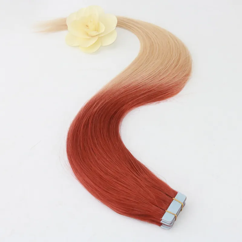 Ombre Human Hair Extensions of Tape Ombre Hair Color #3 Fading to #613 Skin Weft Remy Human Hair 50g Package