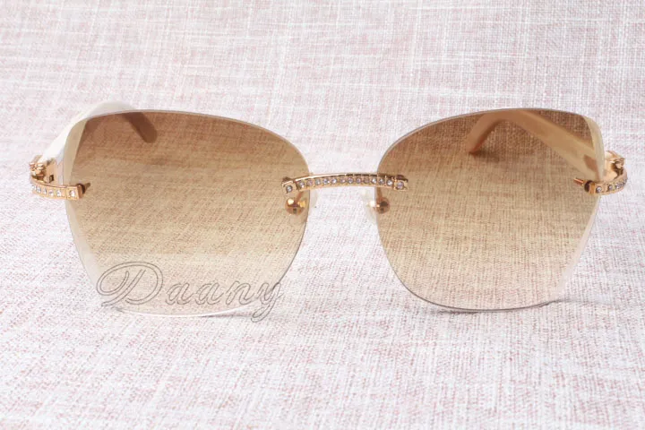 Tillverkare som säljer ramlösa diamantsolglasögon T8100905 Högkvalitativa Fashion Solglasögon Vita vinkel Glasögon Storlek: 58-18-140 mm