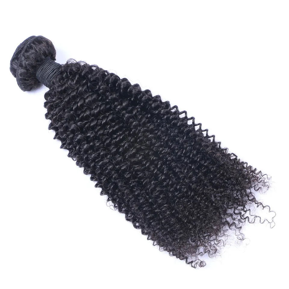 ブラジルのキンキーカーリー人間の髪は、4x4レースの閉鎖で3つの束を織りますナチュラルブラック色prucked275p