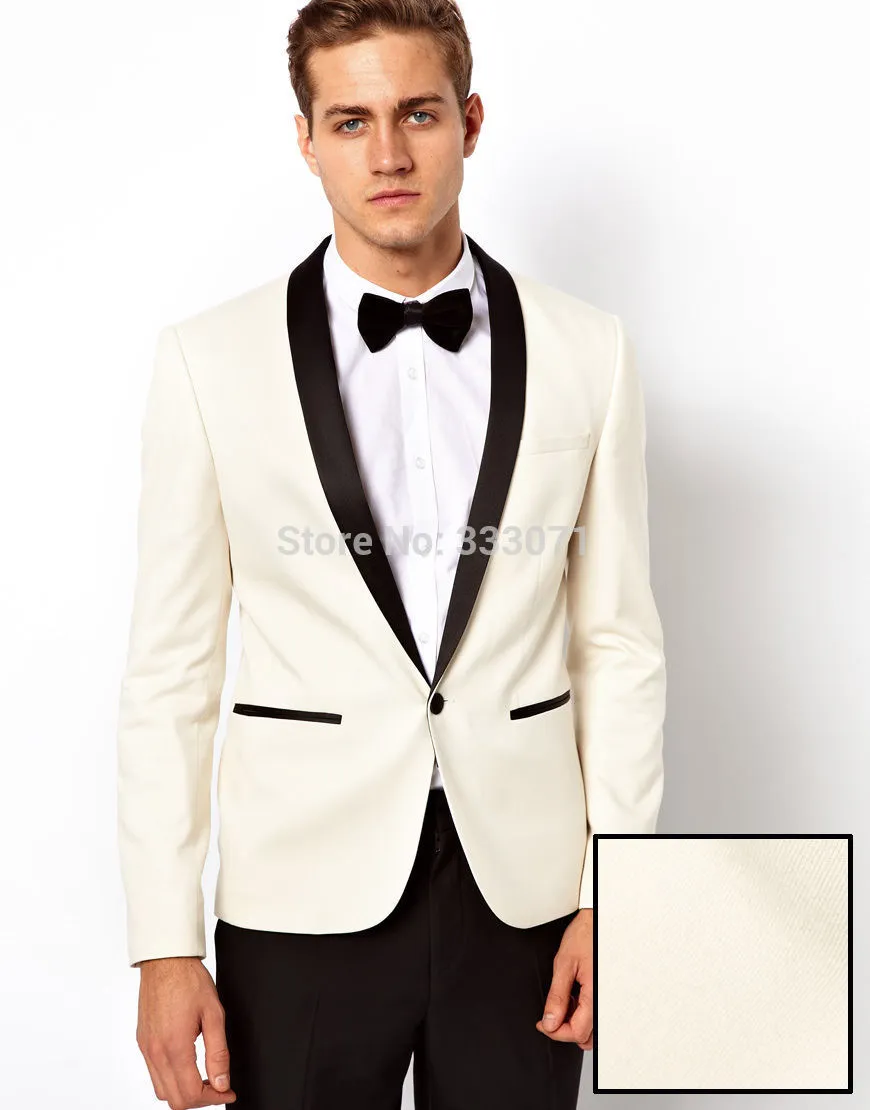2016 Ivory Jacket With Black Satin Lapel Wholesale Groom Tuxedo