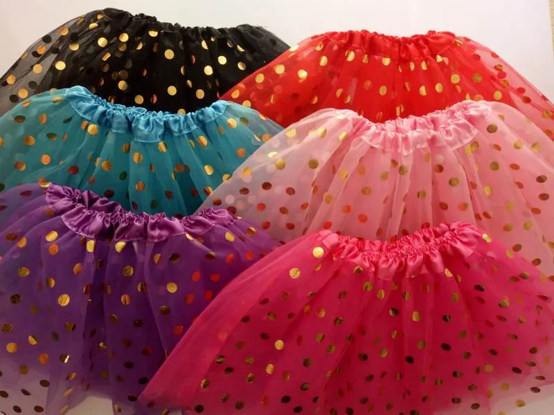 2017 New Sale Gold Polka Dot kid girl's tutus skirt dance dresses soft ballet skirt children pettiskirt clothes