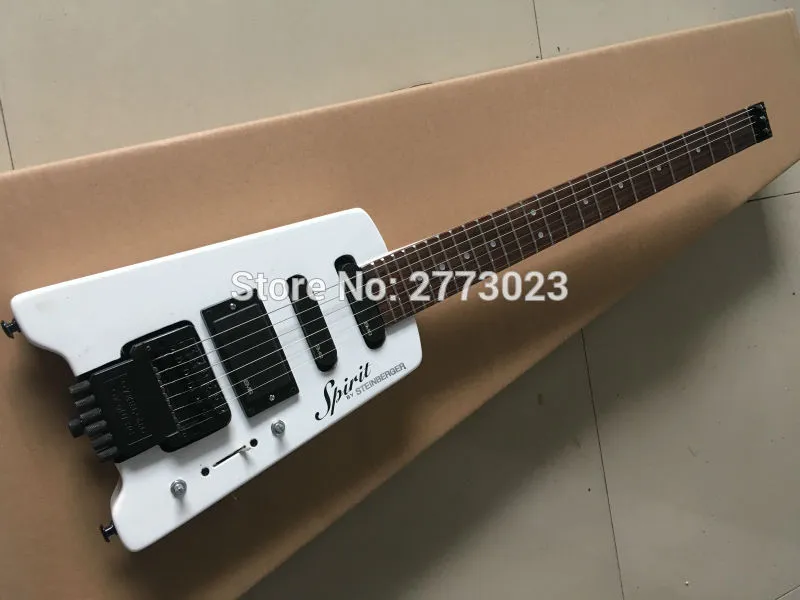 Custom Shop Alpine White Spirit Headless Electric Guitar Tremolo Bridge, Svart hårdvara Toppförsäljning