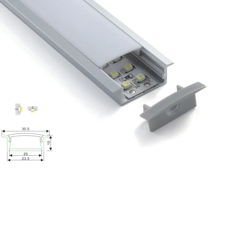 100 X 1M conjuntos / lote linear alumínio flange luz perfil tira conduzida e em forma de T canal alu para tecto ou parede em recesso lâmpada