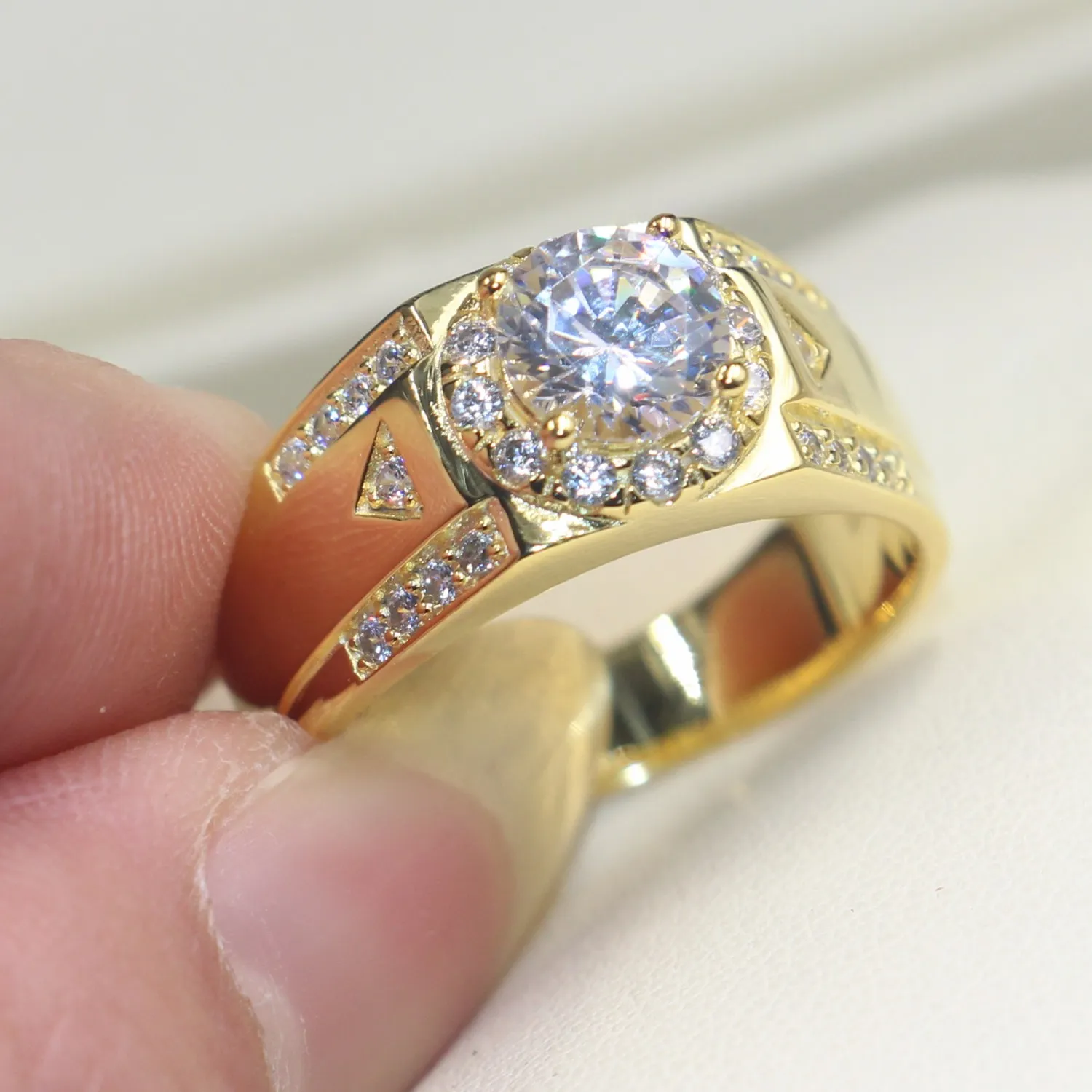 Vecalon hommes bijoux bague de mariage 1 5ct diamant Cz or jaune rempli 925 argent Sterling bague de fiançailles 281H