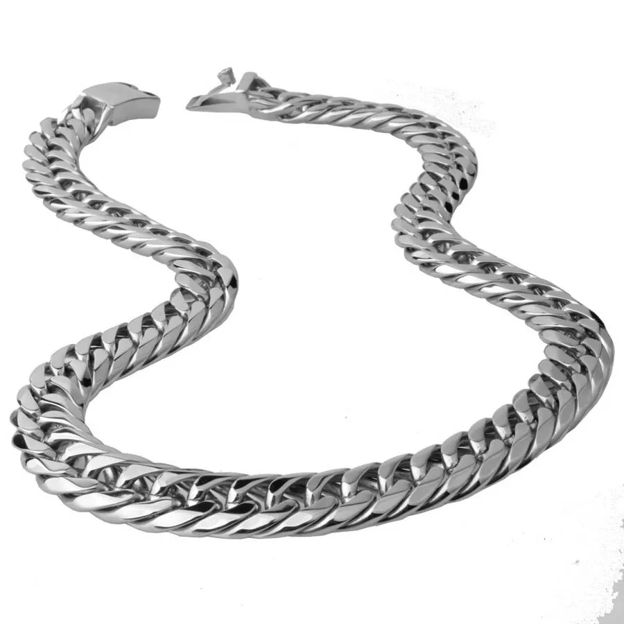 Hight Quality Hip Hop Mens Steel Cuban Chain Halsband Silver tjockt rostfritt stål Big Chunky Hippie Rock Men DJ Rapper Chainneckl6471688