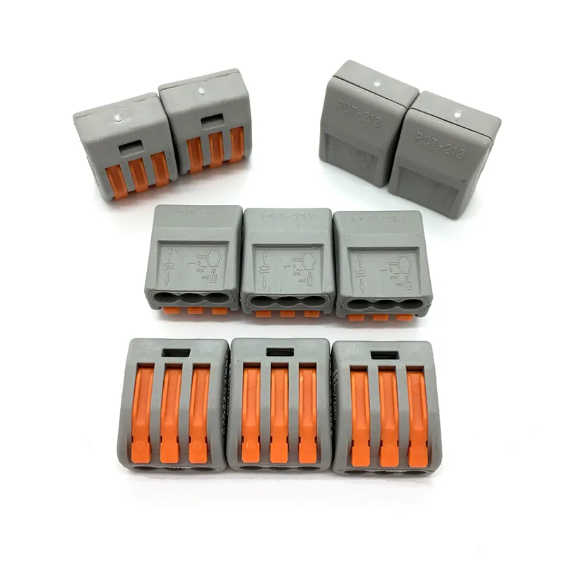 10st Push Wire Connector Spak Terminal Block PCT-213 222-413 3 Pin Universal Compact Connectors Terminal Gray