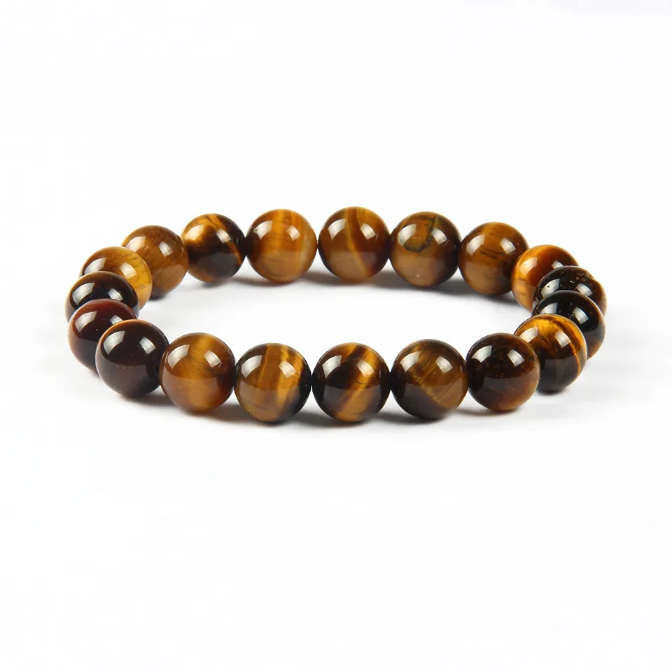 Groothandel gratis verzending 12 stks / partij 10mm natuurlijke tijger oog ronde stenen kralen armband sieraden hete verkoop voor vrouwen en mannen cadeau