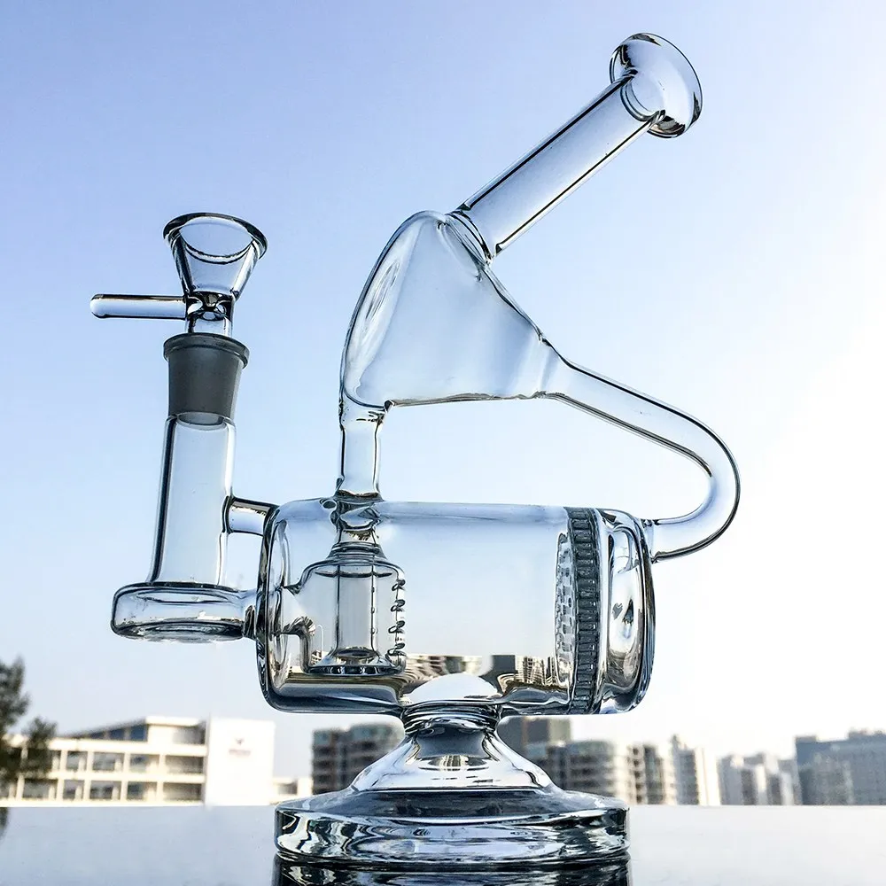 Unique Glass Bong Hookahs Clear Water Pipe Recycler Dab Rig Comb y Inline Perc Percolator Oil Rigs 14mm Joint Bongs With Bowl