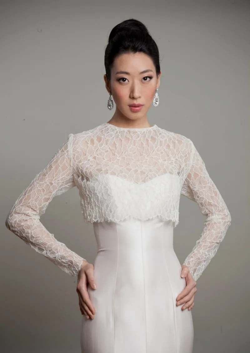 lace wedding dress with bolero jacket 1950s Vintage Tea-length Bridal Gown Medium size normally fits US size 6 Bridal Jackets and Wedding Boleros