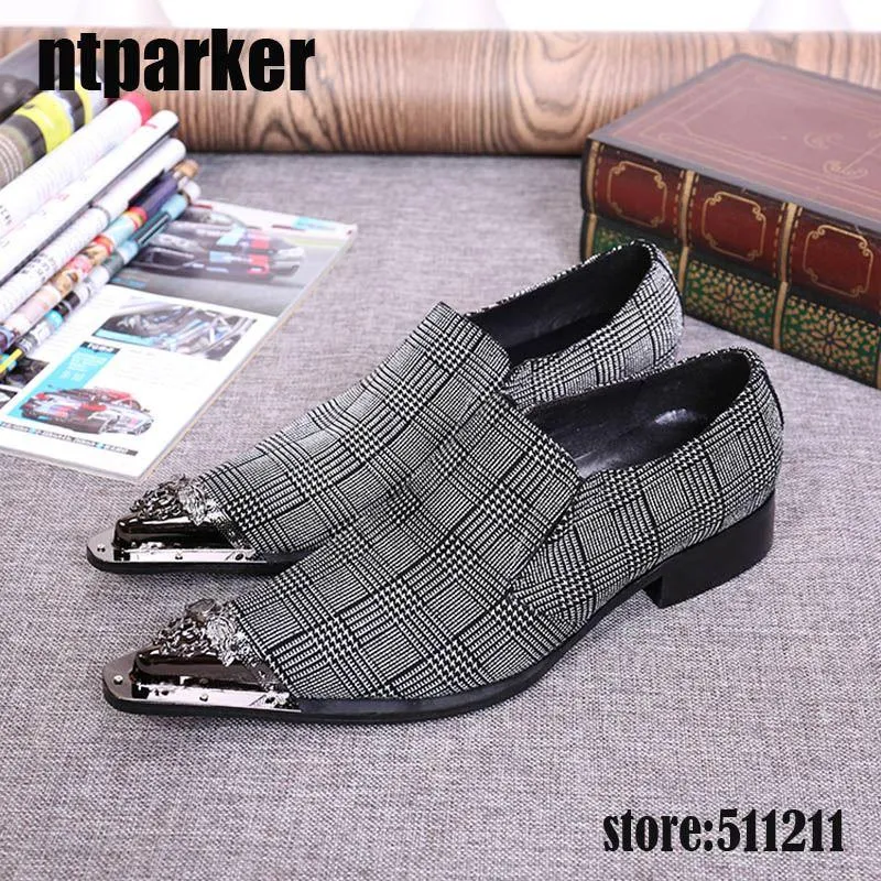 Big Sizes Pointed Iron Toe Handsome Grey Mens Dress Shoes Elegant