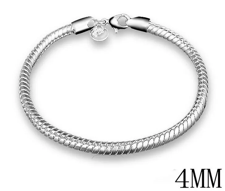 Classic man woman 3MM 4MM 8 inches long 925 Silver Snake Charm Chain Bracelet / 