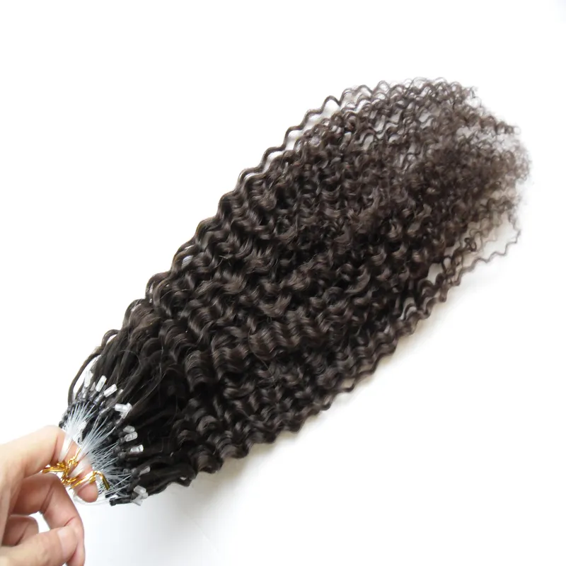 Mongolisk kinky lockigt hår Mikro Loop Human Hair Extensions Natural Color 100g Afro Kinky Curly Micro Loop Hair Extensions1914488