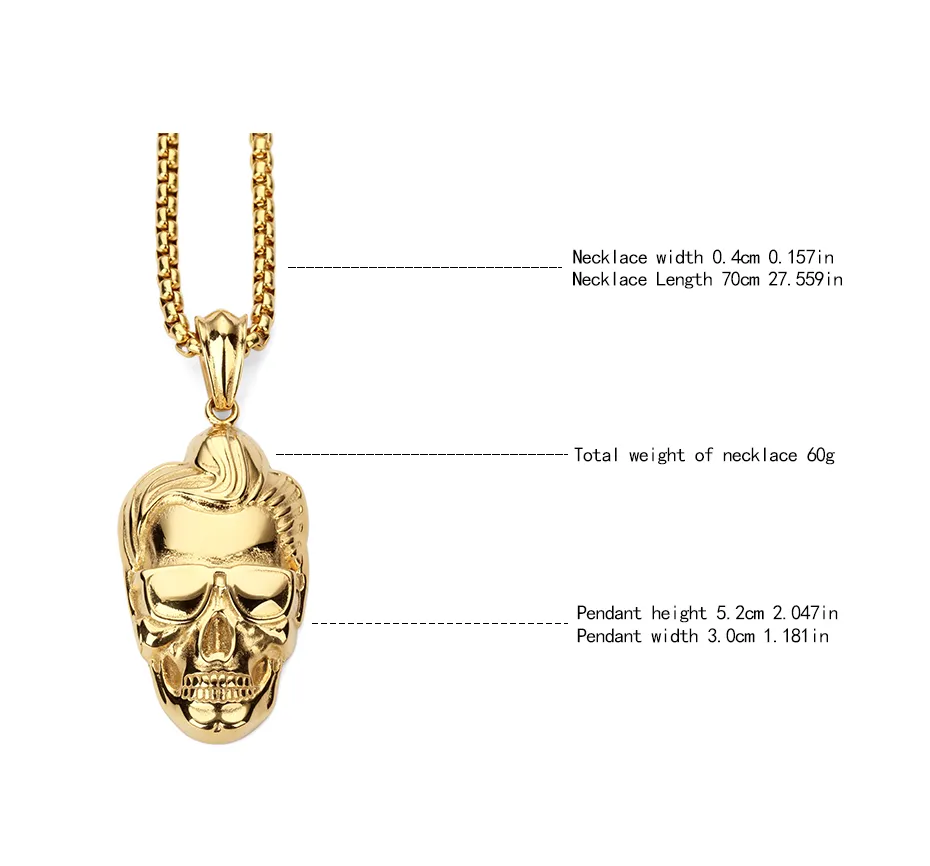 Hot Fashion Man Figure Jewelry Human Head Pendant Necklace Hip Hop Vintage Cool Gold Plated Stainless Steel Chain For Men Women