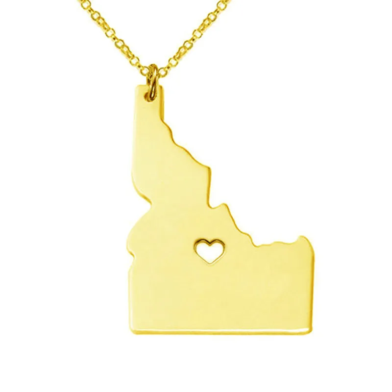 Idaho Map Stainless Steel Pendant Necklace with Love Heart USA State ID Geography Map Necklaces Jewelry for Women and Men