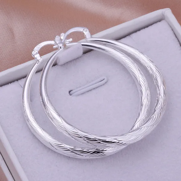 Vendita calda Rotondo grande modello di pesce piatto in argento sterling orecchino fit donne, matrimonio placcato orecchini in argento 925 charms EE292