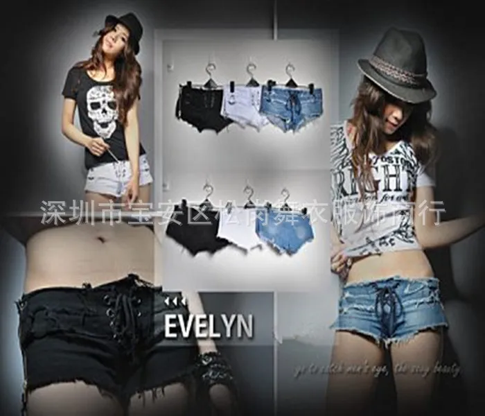 Jeans Gros Sexy Cordon Vintage Jeans Hot Shorts Zipper Ouvert Micro mini Bikini Denim Shorts Taille Basse Culb Dance Wear Pole danci