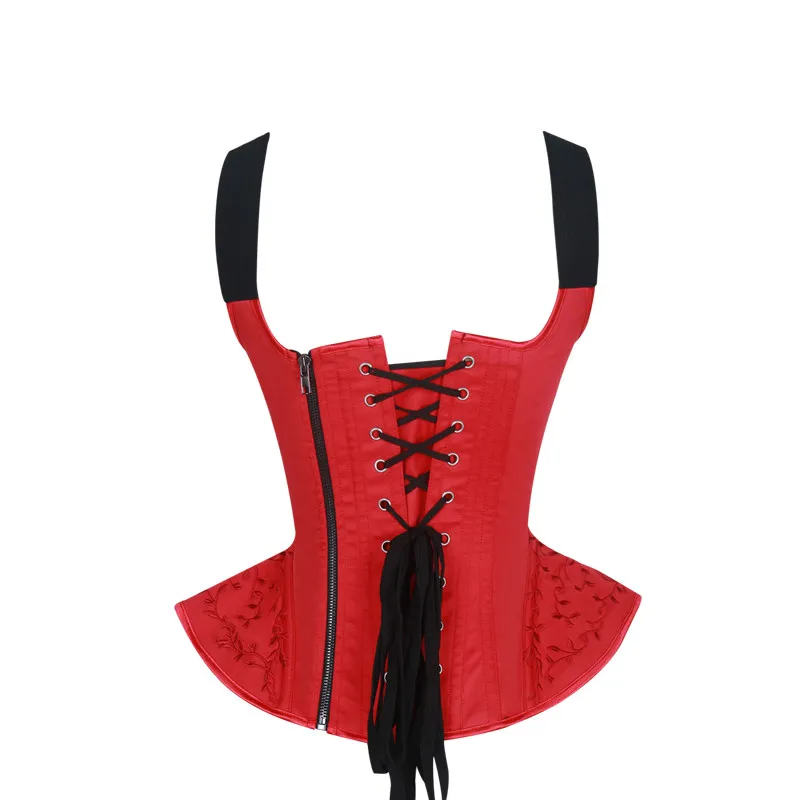 여성 Halterneck Corset Steel Boned Steampunk Brocade 자수 스트랩 허리 제어 지퍼 허리 훈련을 가진 Overbust Corsets 4336299