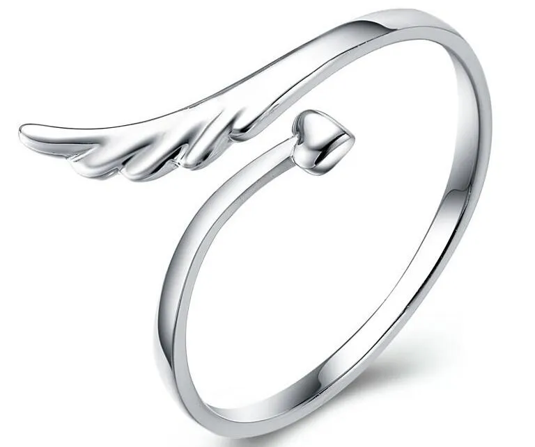 2017 vendite calde placcatura in argento sterling 925 cuore ali d'angelo anello di apertura charms anello uomo donna di alta qualità gioielli di moda 10 pz / lotto